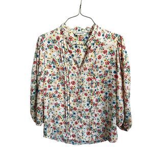 Nanette Lepore Women’s Size XS Cream Floral Boho Balloon Sleeve Blouse Top
